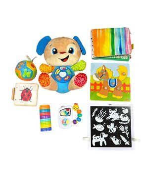 Set of 8 Baby Learning Toys With Plush, Puzzles, Books, and Musical Items For Ea